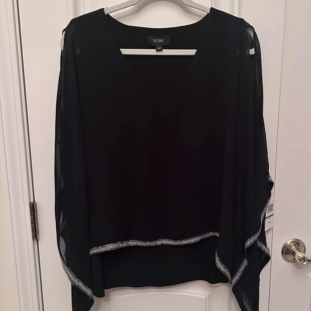 MSK EMBELLISHED COLD SHOULDER OVER LAY TOP SIZE LG